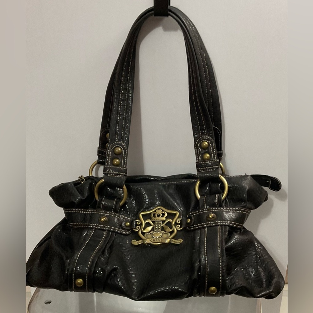 Kathy Van Zeeland Black Shoulder Bag with Gold Accents